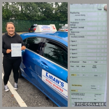 Congratulations to Elicia on passing her automatic driving test 1st time at bolton test centre with 0 Driving faults - a superb drive - well done